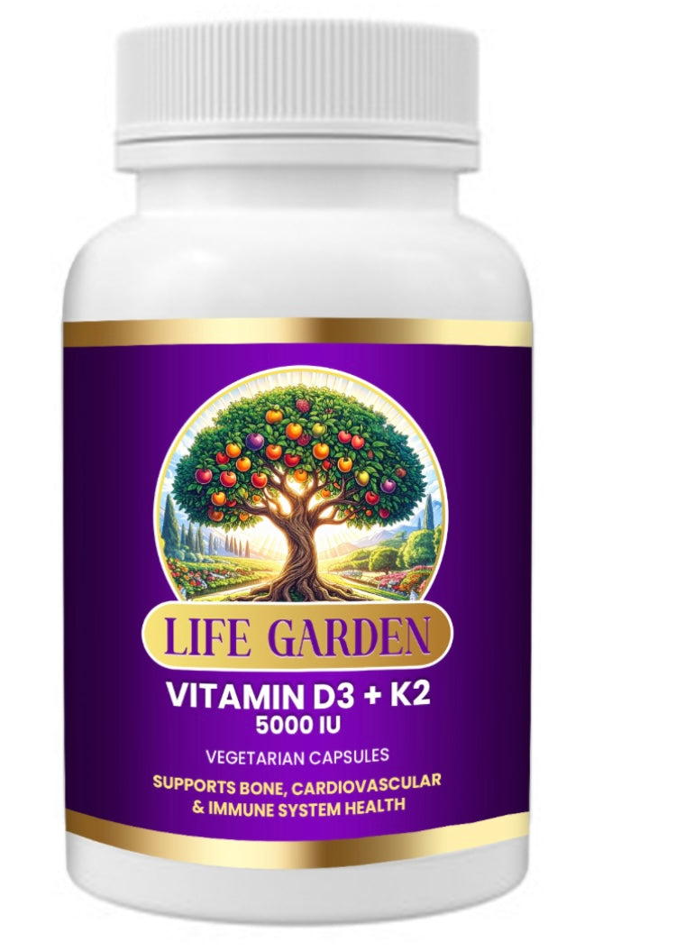LIFE GARDEN Vitamin D3 + K2 5000 IU Vegetarian Capsules
