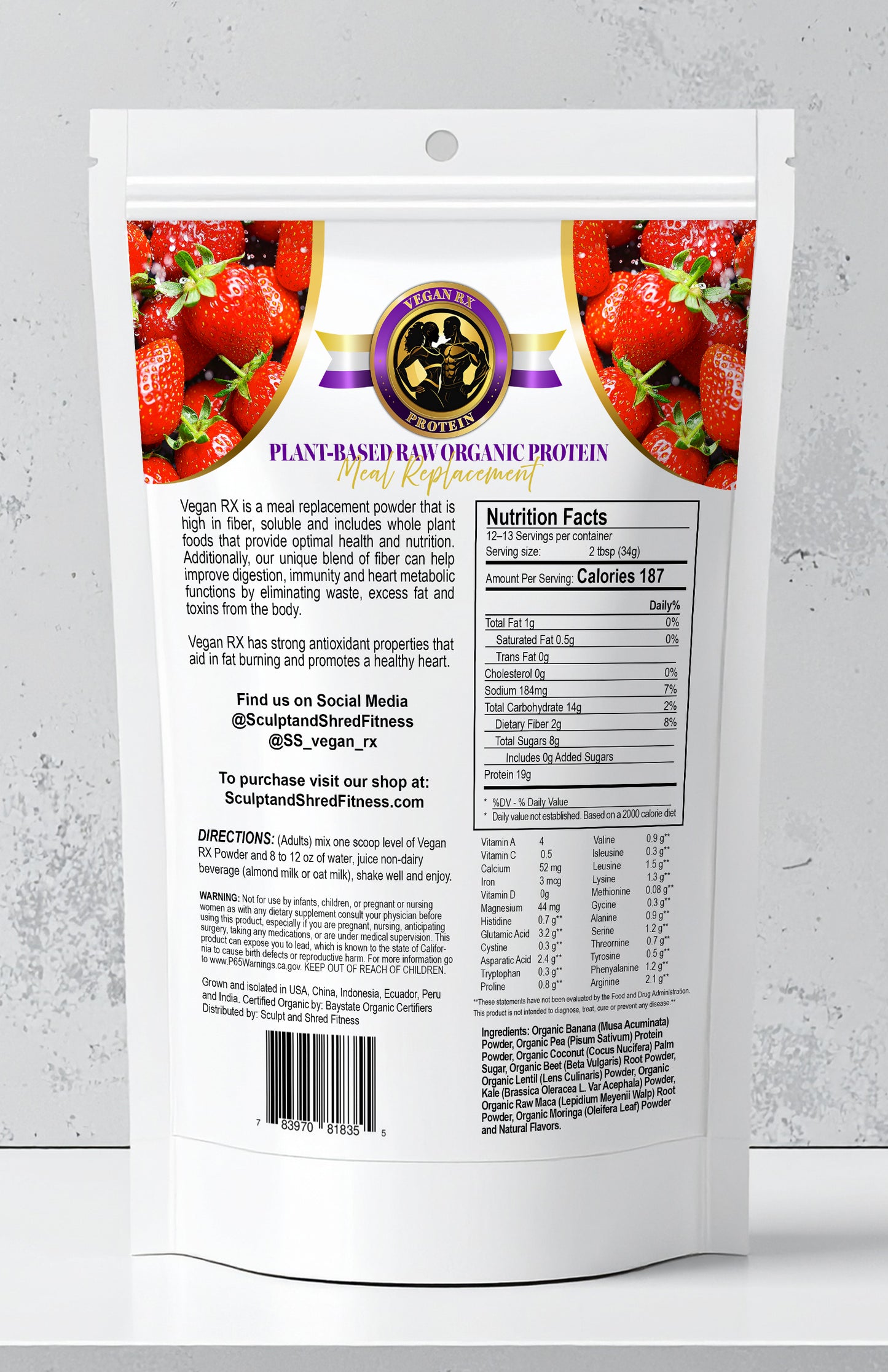 NEW – S+S VEGAN RX STRAWBERRY MEAL REPLACEMENT POWDER